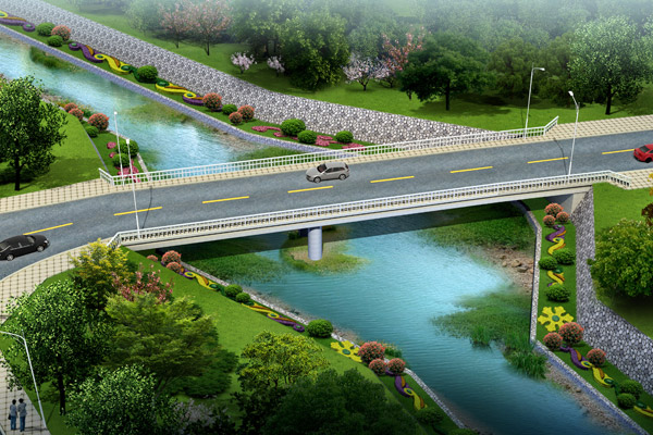 洪洞縣廣勝寺學(xué)府東街澗河橋效果圖